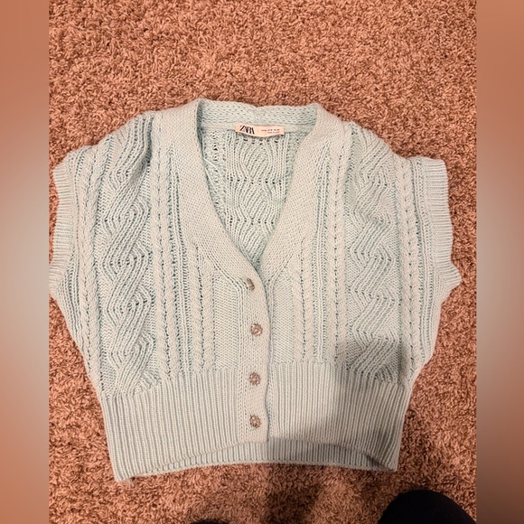 Zara Soft Blue Cable Knit Cardigan Vest - Picture 1 of 3